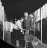 Titre original&nbsp;:  Rt.Hon. John George Diefenbaker, Prime Minister of Canada, and Mrs. Olive Diefenbaker with pet dog on door step of official residence, 24 Sussex Drive. 